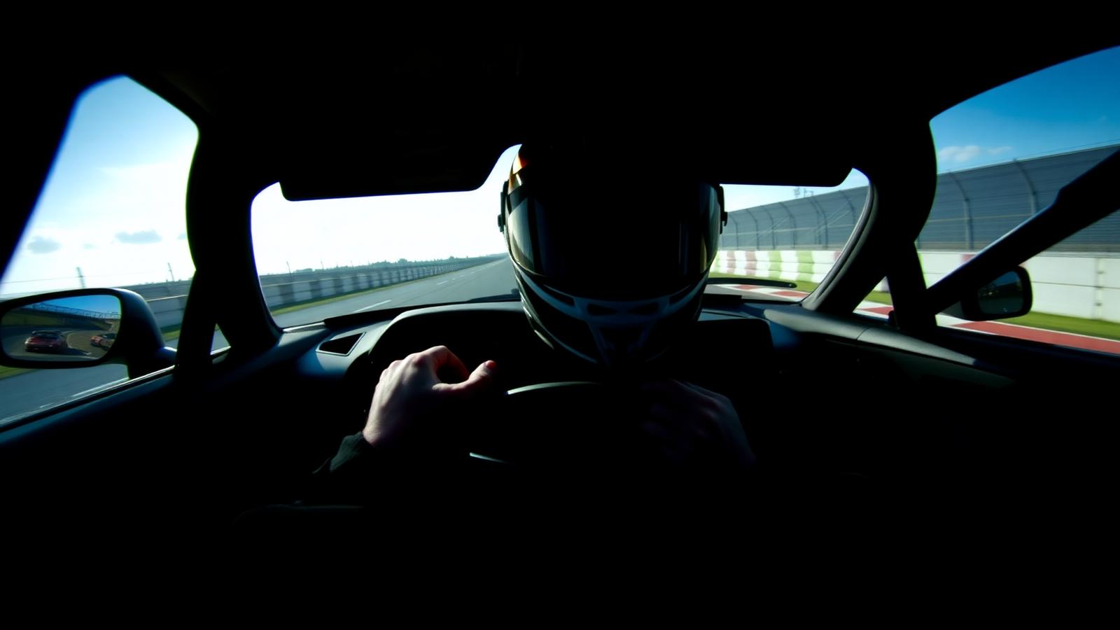Helmet POV inside a sports car on track